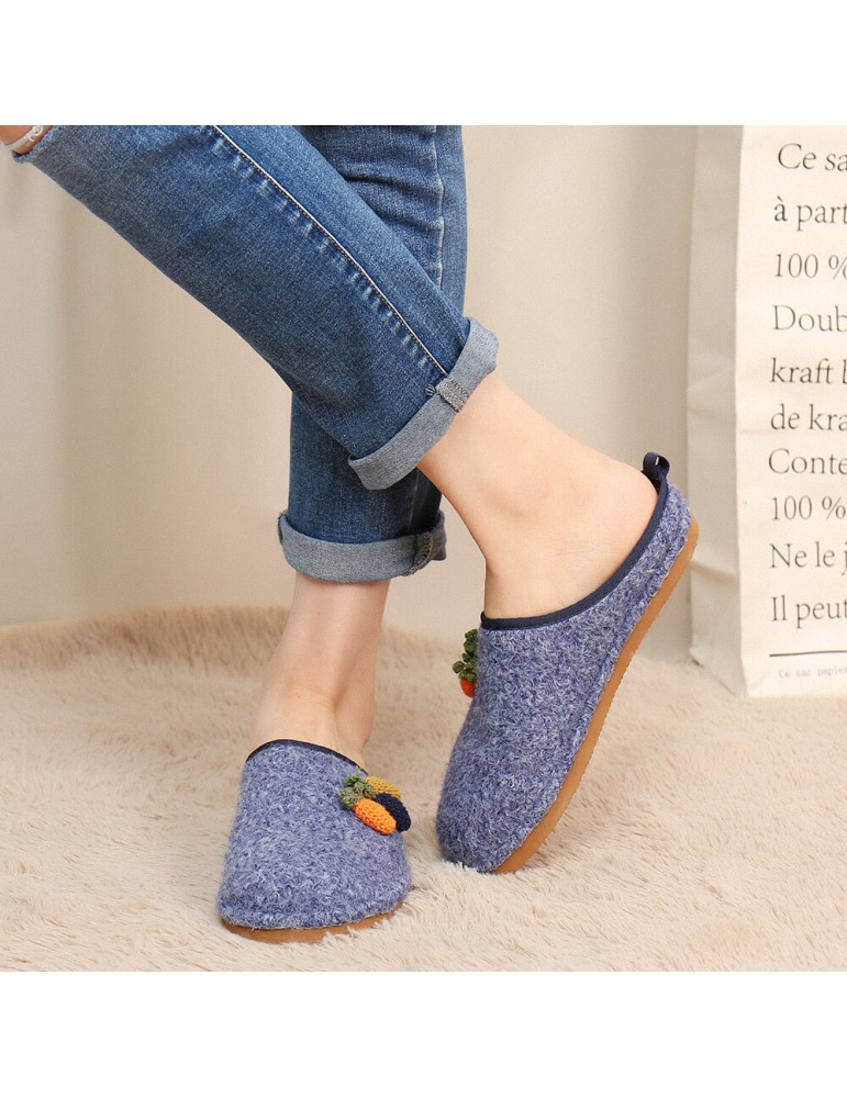 SOCOFY Cute Fruits Decoration Solid Color Household Cotton Slip On Indoor Flat Home Shoes Slippers