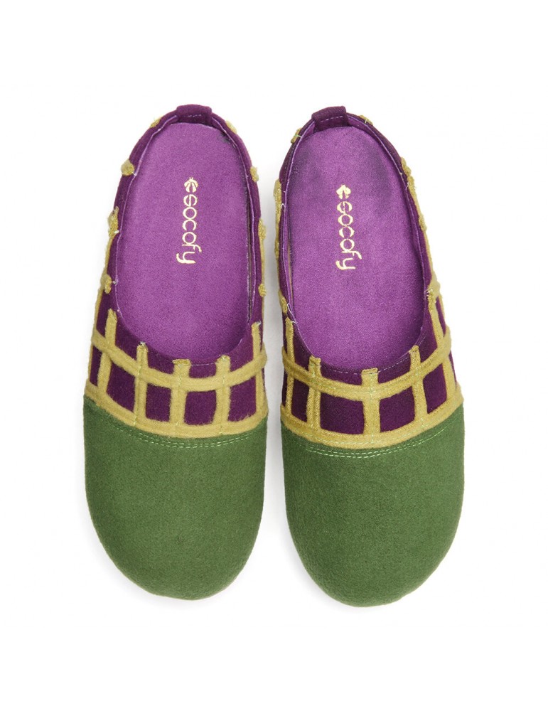 SOCOFY Natural Solid Color Round Toe Plaid Detail Edge Slip On Indoor Flat Home Shoes Slippers