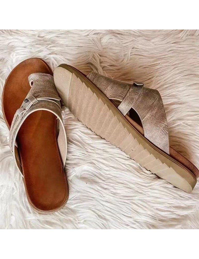 Women Vintage Rivet Woven Laces Solid Clip Toe Flat Casual Slippers