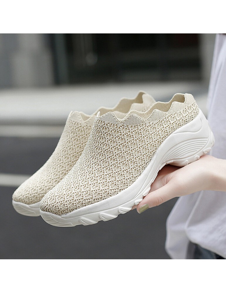 Women Mesh Solid Color Platform Backless Shoes