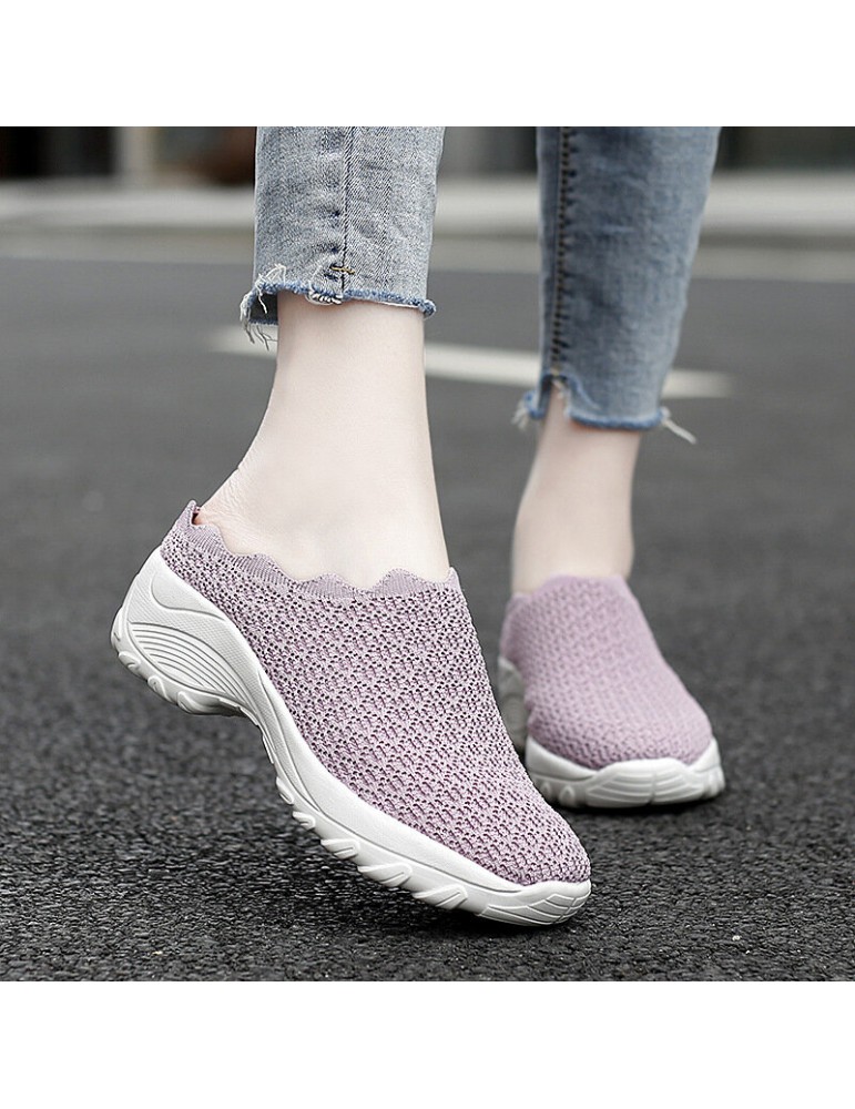 Women Mesh Solid Color Platform Backless Shoes
