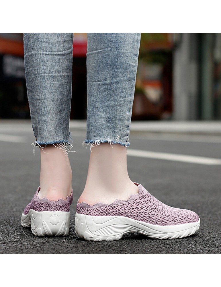 Women Mesh Solid Color Platform Backless Shoes
