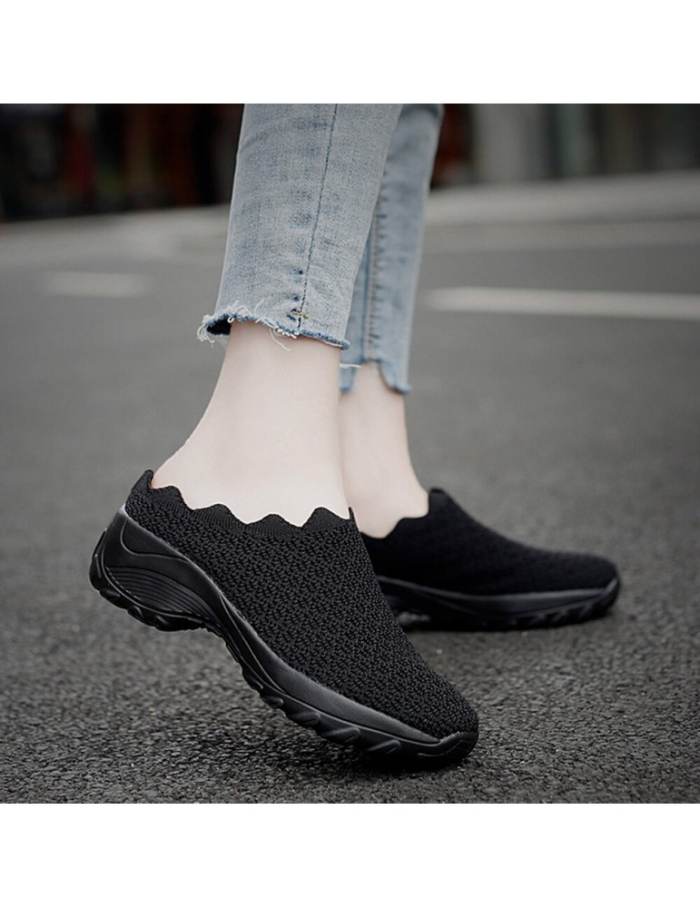 Women Mesh Solid Color Platform Backless Shoes
