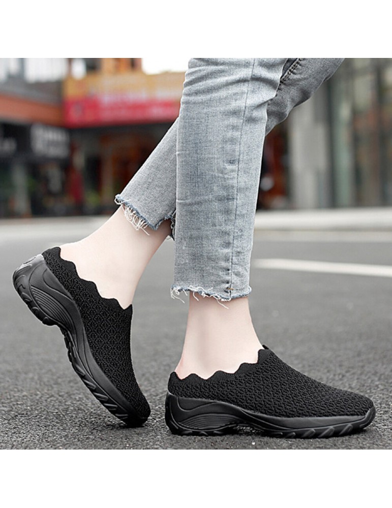 Women Mesh Solid Color Platform Backless Shoes