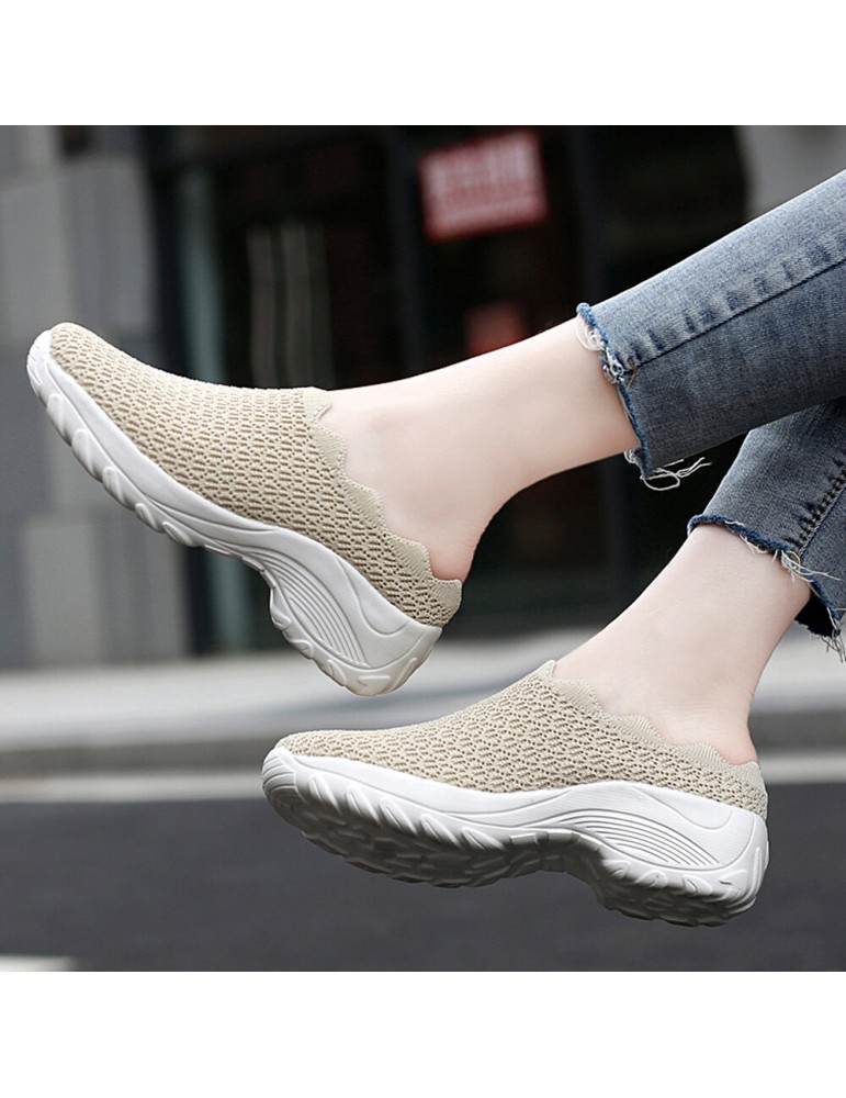 Women Mesh Solid Color Platform Backless Shoes