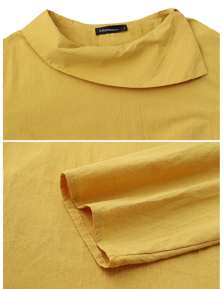Cotton Solid Color Irregular Lapel Design Decorative Button European Casual Blouse