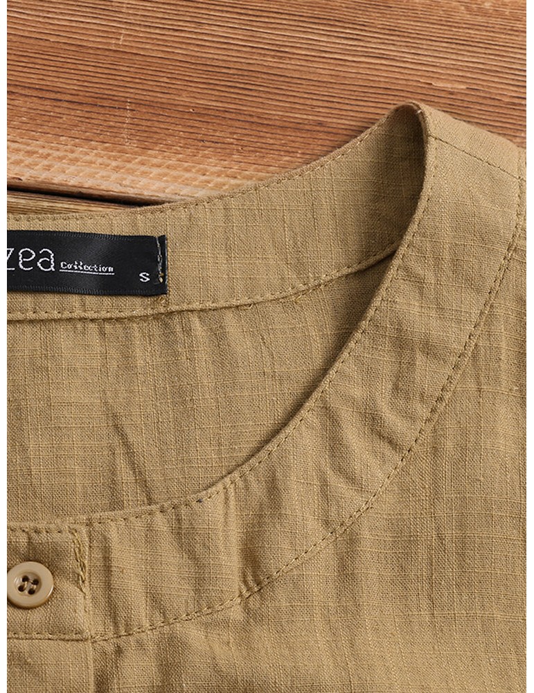 S-5XL Women Long Sleeve Button Down Cotton Asymmetric Vintage Blouse