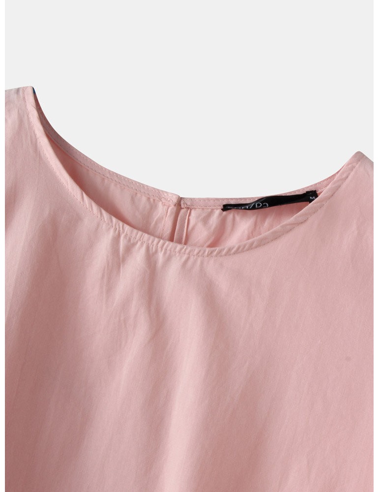 Solid Color O-neck Ruffle Sleeve Plain Casual Blouse For Women