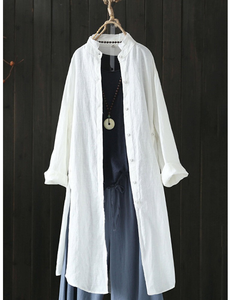 Women Vintage Stand Collar Long Sleeve Autumn Blouse Cardiagns