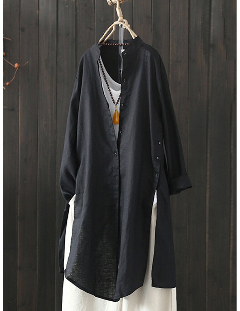 Women Vintage Stand Collar Long Sleeve Autumn Blouse Cardiagns