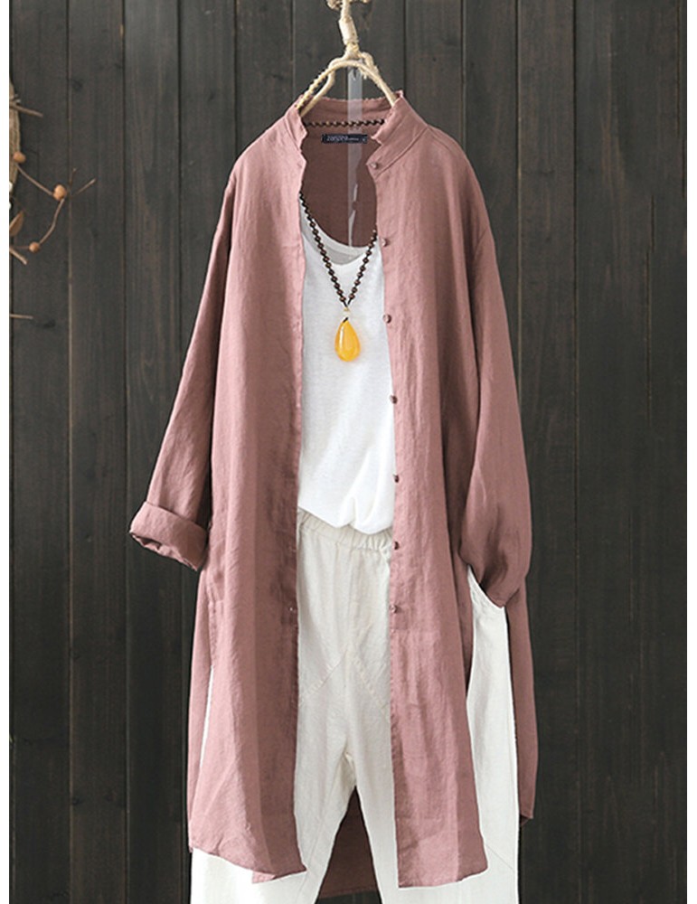 Women Vintage Stand Collar Long Sleeve Autumn Blouse Cardiagns