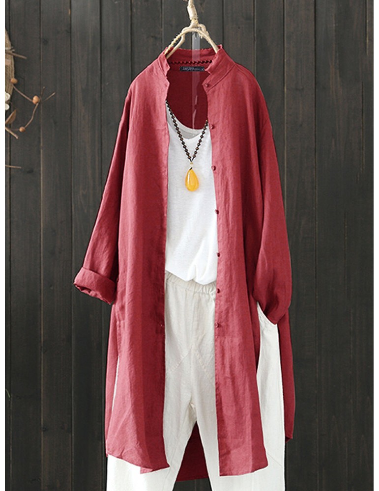 Women Vintage Stand Collar Long Sleeve Autumn Blouse Cardiagns