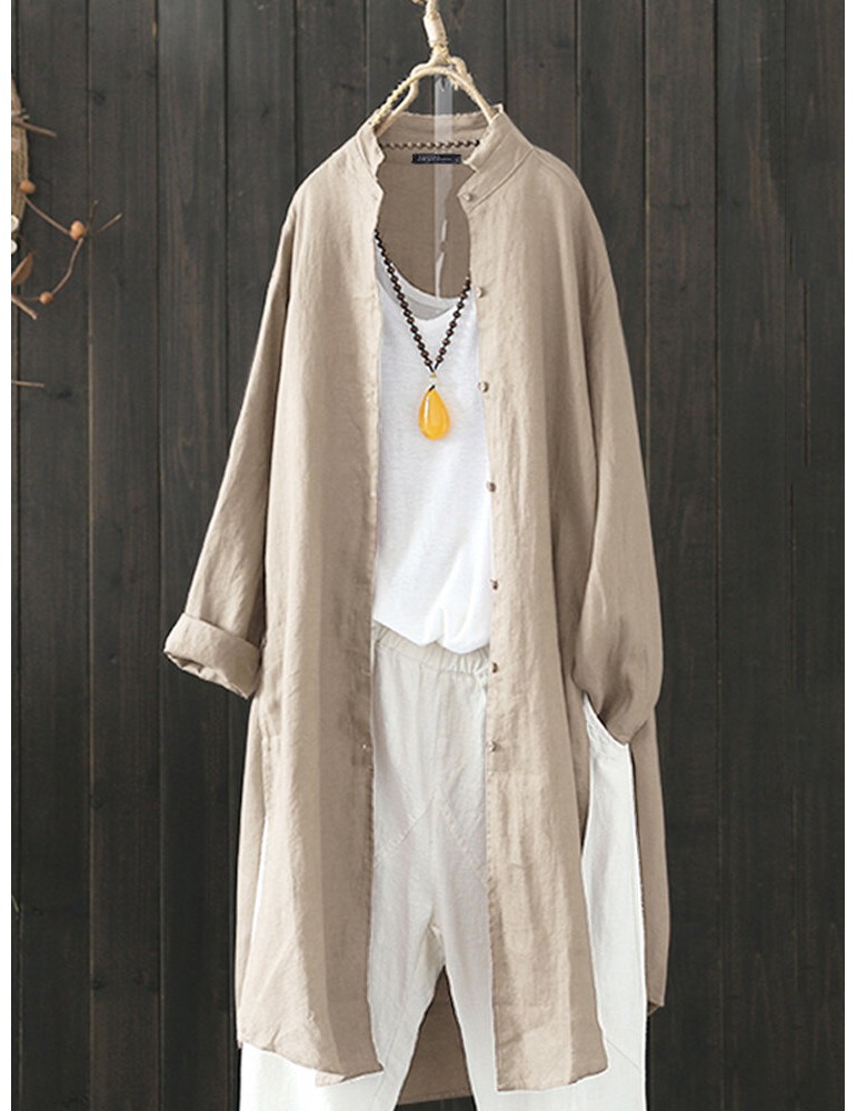 Women Vintage Stand Collar Long Sleeve Autumn Blouse Cardiagns
