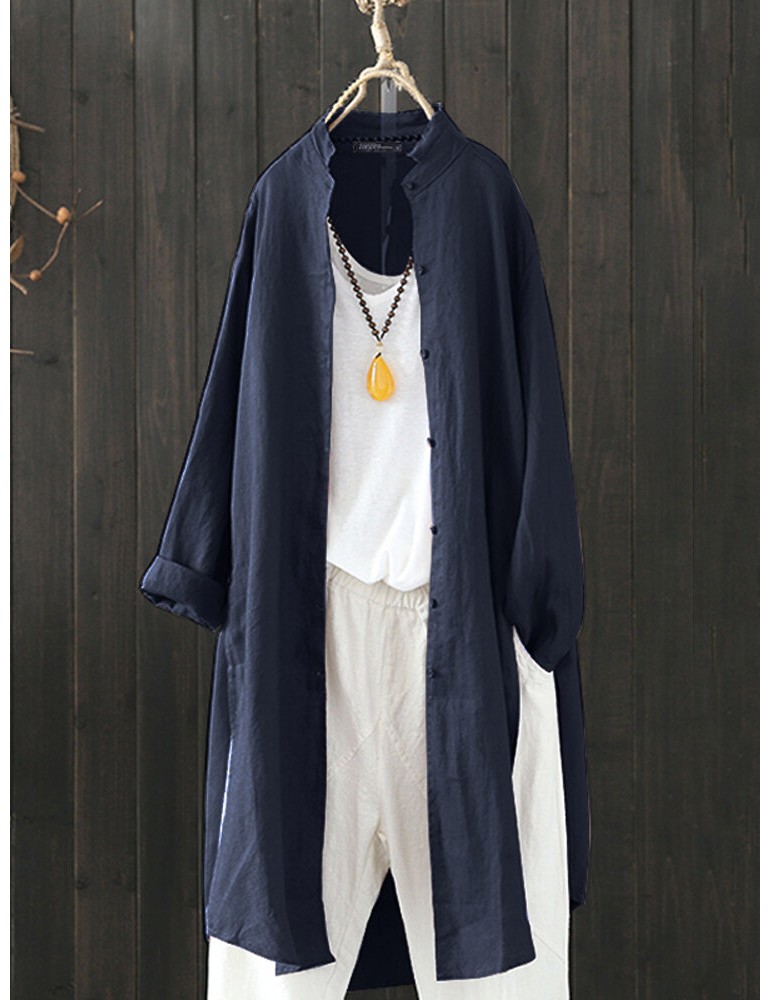 Women Vintage Stand Collar Long Sleeve Autumn Blouse Cardiagns