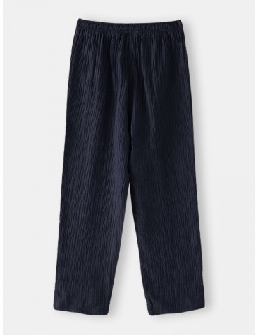 Cotton Mens Solid Color Drawstring Pajama Bottoms With Pocket